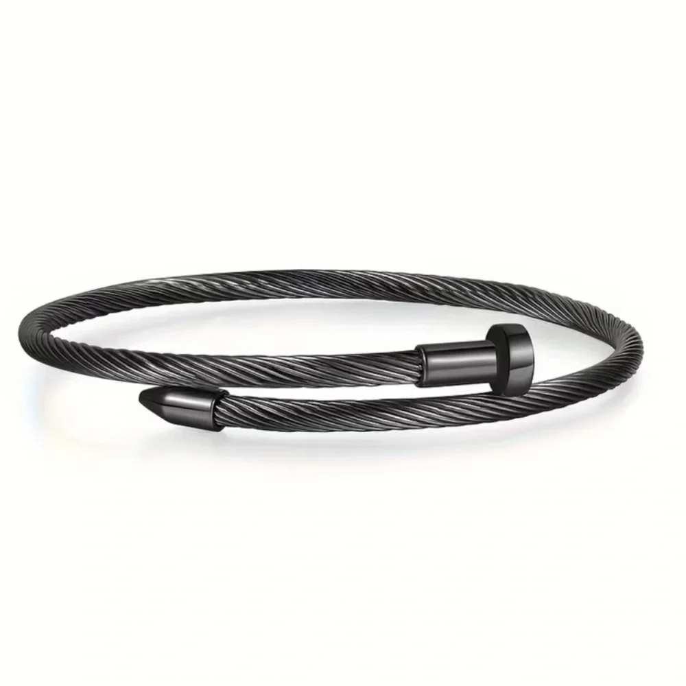 Sleek Black Nail Style Bracelet Stainless Steel Women’s Men’s Unisex NWT